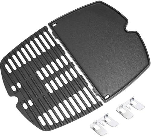 GFTIME 6558 Grillplatta 7644 grillgaller gjutjärnsreservdelar för Weber Q100, Q120, Q140, Q1000, Q1200, Q1400 gasgrill, 32,3 x 21,6 cm gjutjärnsgrillplatta och grillgaller för Weber Q1000-serien