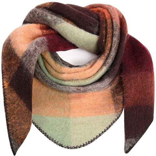 Lonya triangel halsduk dam XXL stickad halsduk triangulär halsduk damhalsduk vinter färgglad halsduk vinterhalsduk mysig fluffig, 195 × 135 cm, Röd + brun, 195x135 cm