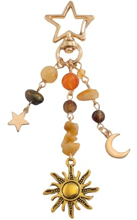 BelleFlair Sun Moon Star Bag Charms Phone Charms Keychain For Women Girls, Crystal Beads Boho Hippie Keychain Cute Handbag Accessories, Y2K Aesthetic Accessories