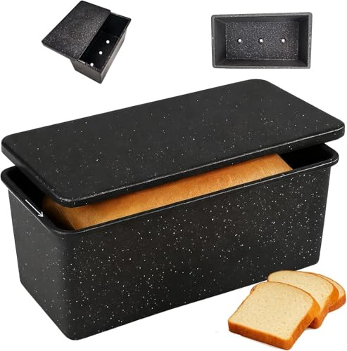 Barlket Loaf Pan with Lid, Pullman Loaf Pan for Homemade Bread, Sourdough, Sandwich and Meatloaf Baking, 8x4 Inch Nonstick Deep Bread Tin with Cover, Oven Safe & Heavy Duty, Speckled Black