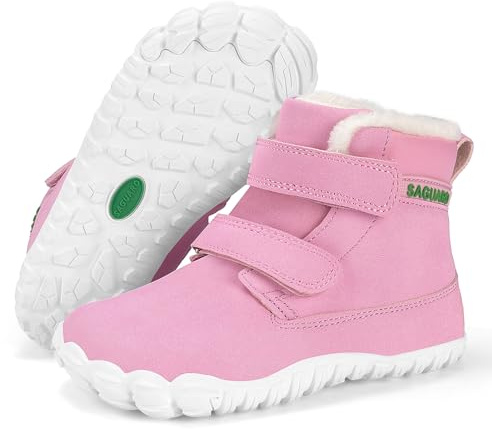 SAGUARO Barefoot Shoes Garçon Bottes de Neige avec Doublure Chaude Fille Chaussures Minimalistes Hiver Chaussures Pieds Nus Résistant à l'Eau, Noir, 24
