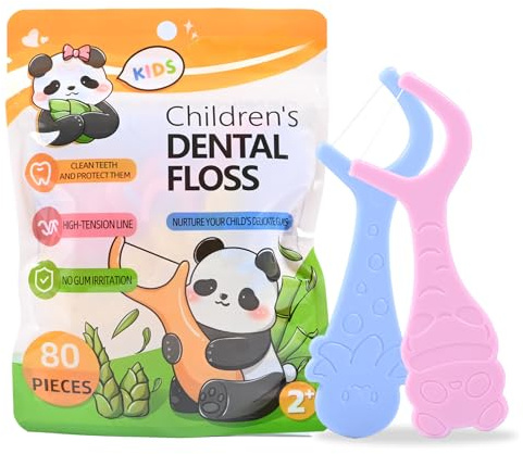 80 Stück Zahnseide Stick für Kinder zur Zahnpflege – Dental Floss Kids,Zahnseide Kinder mit 2 Bunte Griffe in Tierformen, Zahnreinigungssticks zum Entfernen von Zahnbelag und Speiseresten