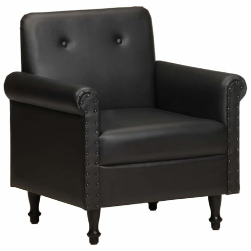 SKM Sillón butaca de Cuero auténtico Negro,Mobiliario,Sillas,Sillones,Negro,15.74 kg,320779