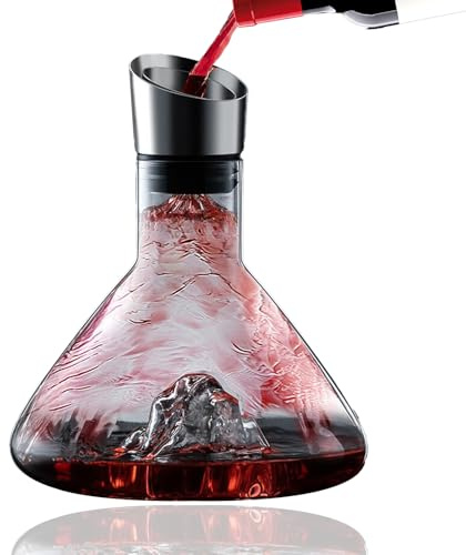 Decantador de Vino Tinto Iceberg de Cristal, 1500ml Jarra de Vino con Aireador y Filtro Integrados, Vertedor de Acero Inoxidable Antigoteo, Decantador de Vino Elegante para Amantes del Vino