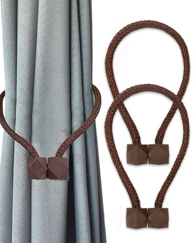 CULEB 2 Piezas Magnetic Curtain Tiebacks,Sujeta Cortinas,Hebilla de Cortina Fija,Alzapaños Cortinas,Abrazaderas Cortinas,Clips Cortinas para Decoración Hogar,Ventanas Hoteles,Oficinas,Casa(Marrón)