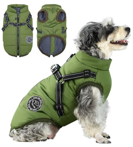 Savlot Hundejacke Winterweste Jacken Hundemantel Hundepullover Haustier Skifahren Kostüm Ärmellose Baumwolle Gepolsterte Weste Mit Brustgurt Gurt - Grün, L