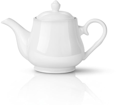 Flexzion Porcelain Teapot, Ceramic Tea Pot with Lid, Personal Teapot for 2 to 3 Tea Cups, 24 Ounce Pure White Ceramic TeaPot, Microwave Oven, and Dishwasher Safe