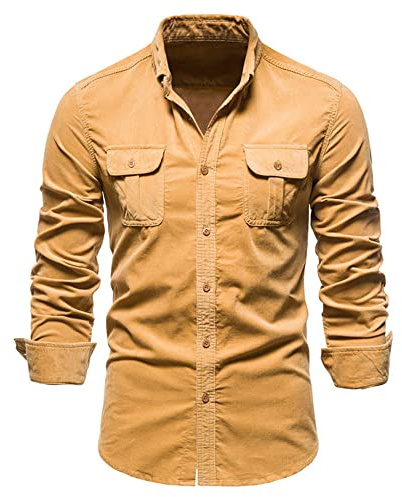 PPPPA Chemise en Jean Tissu Coupe régulière Chemise boutonnée à Manches Longues Chemises en Jean pour Homme Coupe ajustée Chemise boutonnée décontractée à Manches Longues Haut en Coton Stretch