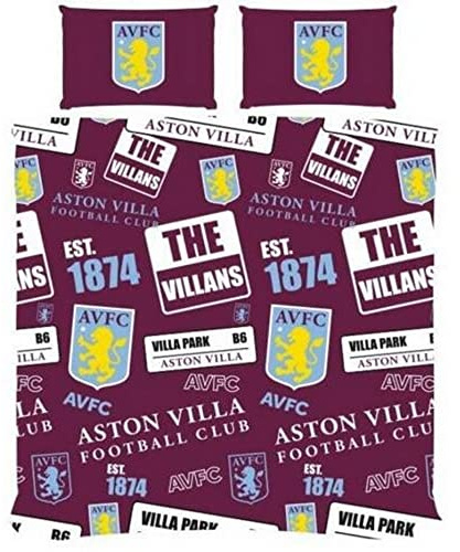 AVFC Double Duvet Football Club Patch Bedding Cover Set, Multicoloured, 200 x 200 cm