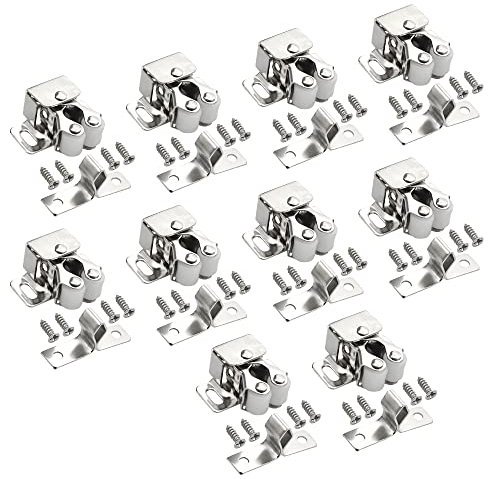 XINMEIWEN Lot de 10 loquets de porte d'armoire à double rouleau avec vis d'installation pour placard, cuisine, placard (plaqué zinc)