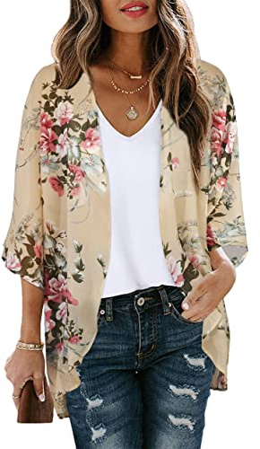 CHICGAL Mujer Sarong Traje de baño Cover Up | 2026 Vestido de gasa con mangas abullonadas con parte delantera abierta, camisa hawaiana para vacaciones en la playa