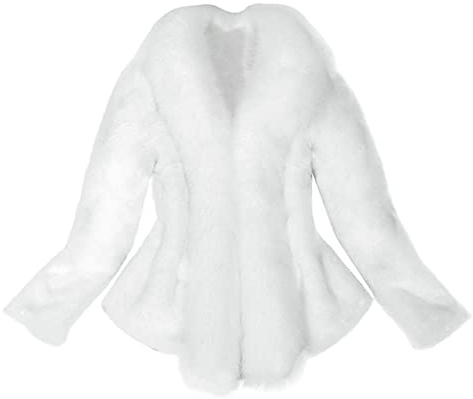 Manteau en fourrure blanche - Pour femme - En fausse fourrure - Manches longues - Élégante - Coupe ajustée - Veste d'hiver courte - Veste de mi-saison - En fausse fourrure - Veste de mariage