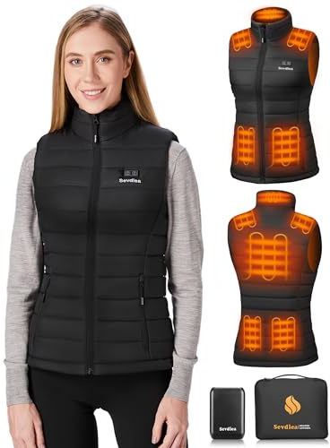 Sevdiea Gilet Chauffant Femme avec Batterie Incluse de 16000mAh 7.4V, Gilet Chauffant Electrique, Pour Les Sports De Plein Air (Noir, S)