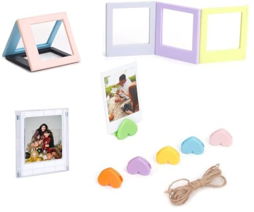 Berfea Magnetischer Bilderrahmen, Mini-Fotoalbum, bunt, selbstklebend, für Polaroid und Fujifilm Instax SQ40, SQ1, SQ6, SQ20, SQ10, 7 Rahmen und 6 Halterungen