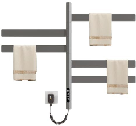 Toallero Baño Radiador, Rotación de 180° Calentador de Toallas con termostato Inteligente WiFi, para Alexa y Google Home y App, 675x450mm, Toallero Electrico, Radiador Secador de Toallas-WiFi Gray