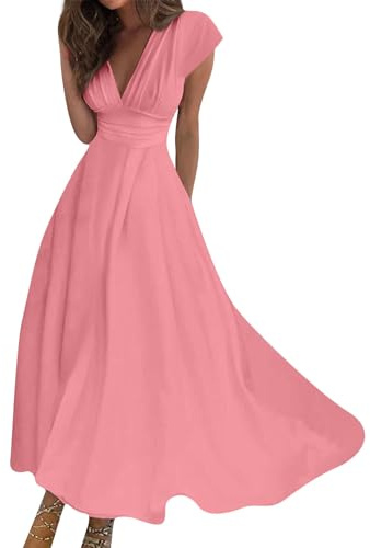 Generic Robe De Soirée De Plage Robe Été Robe De Soiree Femme Longue Robe Portefeuille Robe Noire Femme Robe Longue Blanche Boheme Robe Short Robe Ete Femme Longue Robe Femme Rose 3XL