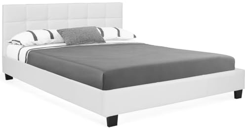IDMarket - Cama doble Charlotte con cabecera y somier de 160 x 200 cm, PVC, color blanco