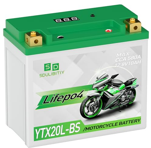 Lithium Motorcycle Battery LiFePO4 YTX20L-BS 12.8V 10Ah 580-750CCA Powersports Battery For Motorcycle Compatible ATV, UTV, Jet Ski, 4 wheeler, Scooter, PWC, Seadoo, Polaris and Generator Battery