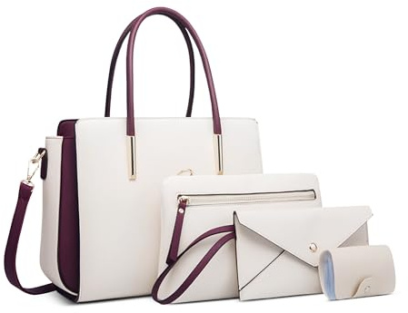 DORRISO Antirrobo Bolso de Mano Mujer 4 Piezas Bolso de Hombro Elegante Bolsos Bandolera Tarjetero Ligero para Vacaciones Fiesta Compras Impermeable PU Cuero Blanco