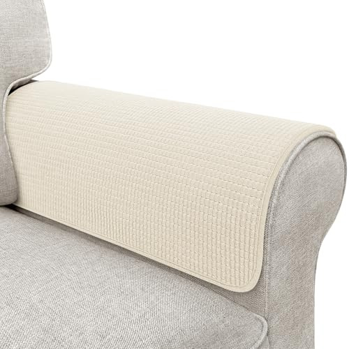 Couch Arm Covers, Sofa Arm Covers, Waterproof Armrest Cover for Sofa, Armchair, Loveseat, Non-Slip Recliner Arm Cover, Sofas Headrest Cover, Arm Chair Covers Set of 2 (Beige, 24×20)