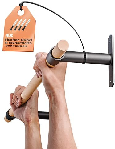 KFA8 Klimmzugstange Wand - Platzsparende Pull Up Bar aus Holz zur festen Wandmontage - stilvolles Design und hohe Bewegungsfreiheit - Calisthenics Equipment für Zuhause - inkl. Dübel und Schrauben