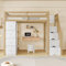 Arhatreya Hochbett 90x200 cm, Kinderbett mit Regalen, Jugendbett mit Schubladen, Massivholzbett mit Sicherheits-Kletterleiter, Holzbett für Kinder Jugendliche (Ohne Matratze) Holzfarbe