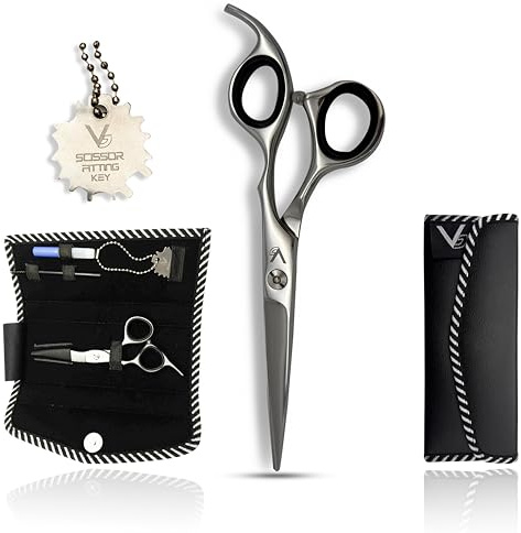 Vida Goods Professional Hairdressing Scissors - Premium J2 Stainless Steel 6.5 Barber Scissors with Hand-Sharpened Blades, Adjustable Tension Knob & Key, Case & Cleaning Kit