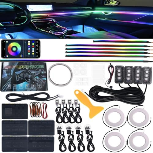 Foandbevi 22 in 1 LED Interior Lights for Car Accessories for Men Women with App, 16 Million RGB Colour Ambient Music and Footwell Lighting DIY Atmosphere Strip Lights Neon Lighting for All Cars