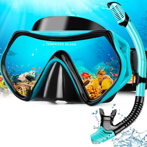 Hydomi Schnorchelset Erwachsene Anti-Fog Taucherbrille mit 180° Panorama Sichtfeld, Dry Top Schnorchel 3-Kanal System, Auslaufsichere Tauchmaske aus gehärtetem Glas für Tauchen Schwimmen