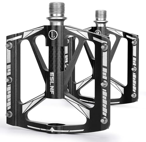WILDKEN Pedali Flat MTB, Leggeri Pedali MTB in Alluminio, Antiscivolo Pedali Bici da 9/16 Impermeabile Antiruggine CNC 3 Cuscinetti Sigillati Nero Set Pedali Bici da Corsa per Bici da Corsa Gravel