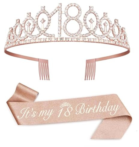 teokyat Couronne d'anniversaire - Décoration 18e anniversaire fille, couronne 18 ans fille, couronne d'anniversaire et écharpe d'anniversaire pour anniversaire fille décorations de fête cadeaux
