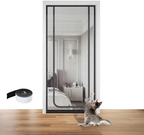 WMYYLX Kattgaller balkongdörr, kattnät för balkong, förtjockad husdjursgrind, kattskärm kattnät med dragkedja för vardagsrum, sovrum, kök (100 x 210 cm)