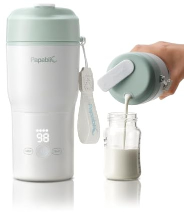 Papablic Calentador de biberones portátil, calentador rápido de biberones | Calentamiento rápido de 85 W | Recargable | Boca ancha y fácil limpieza | Control de temperatura ajustable | Se adapta al