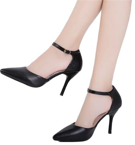 YGLONG Tacchi da Sposa da Donna Scarpe da Donna in Morbida Pelle con Punta A Punta E Tacco Alto, Cinturino alla Caviglia, Copri Tacco, Calzature Femminili(Black 8CM,33)