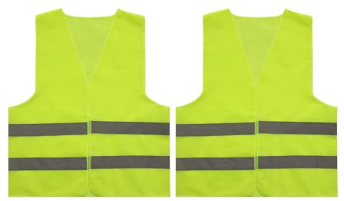 2 Pack Hi Vis Vests, Reflective Security Vest and Jacket, High Visibility Safety Vests with 2 Reflective Stripes, Adjustable Night Workwear Gilet for Traffic Work, Running, Surveyor and Construction