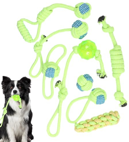 Generisch Corda per cani, 8 pezzi, in cotone, giocattolo interattivo, giocattolo per cani, robusto, per viaggi, piscina, cortile, camera da, giardino, interni ed esterni, familiare