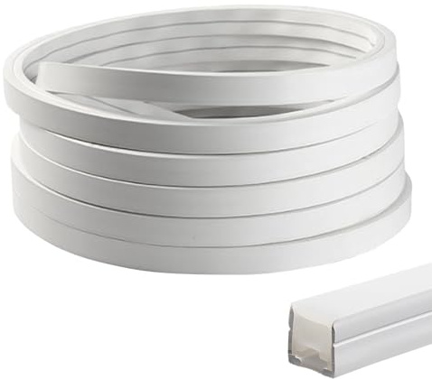 YCBTREE LED Silicone Profile White 5 m, Flexible LED Strip Diffuser Channel 12 x 12 mm for Acoustic Panels with End Caps and Mounting Clips, Waterproof LED Strip Cover for Homogeneous Neon Light