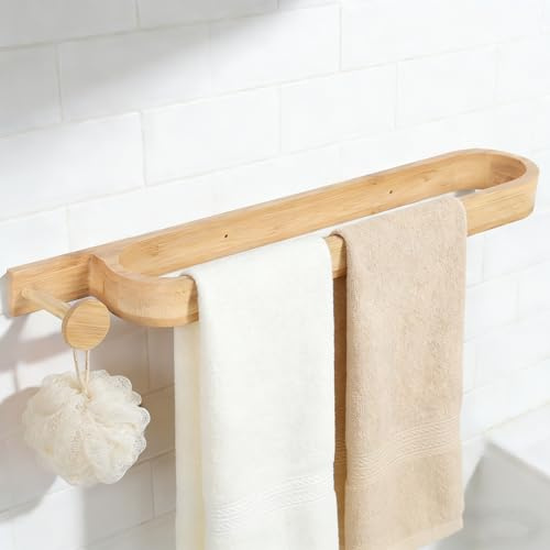 Toallero de bambú, estante para toallas de 40 cm para taladrar o pegar, toallero para invitados, barra para toallas para baño, cocina, dormitorio, toallero para toallas de baño, toallero de cocina