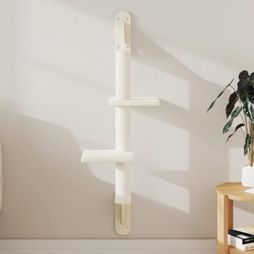 zylophax Arbre à chat - Montage mural - Crème - 108 cm - Avec colonne à gratter en sisal - Surfaces de couchage en peluche - Construction en bois robuste - Peu encombrant - Pour l'escalade, le sommeil