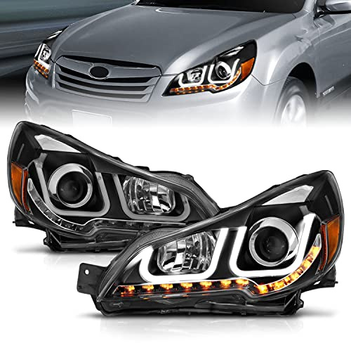 AmeriLite 2010-2014 Dual LED Bar Projector Black Headlights For Legacy Outback - Passenger and Driver Side