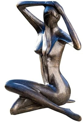 IDYL Bronze-Skulptur Sitzende Frau|39x29x24 cm |Bronze-Figur handgefertigt | Gartenskulptur - Wohnbereich-Dekoration | Hochwertiges Kunsthandwerk | Wetterfest