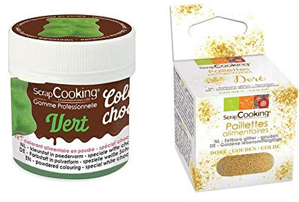 Color'choco Fat-Soluble Food Coloring 5 g Green + Edible Golden Glitter