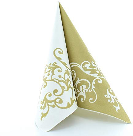 Mank Airlaid Servietten 40x40 cm perfekt für Goldene Hochzeit textilähnlich und saugstark 50 Stück Pomp (Gold-Weiß)