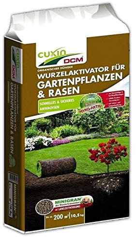 CUXIN DCM Wurzelaktivator für Gartenpflanzen & Rasen - Bodenaktivator - Mit MINIGRAN® TECHNOLOGY - Neuanlage - organisch-mineralischer NPK-Dünger - 10,5 KG für 200qm