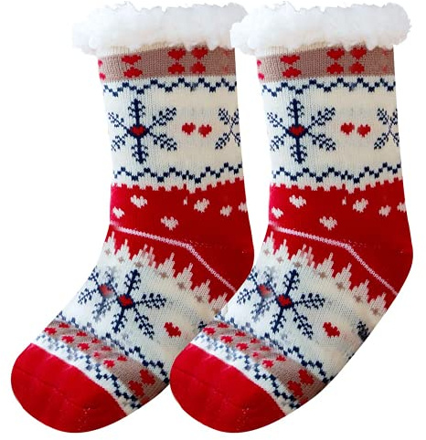 Wishstar Chaussette de Noel, Chaussettes Hiver Femme, Antiderapante Chaussette Chaude, Cadeau Noel Parfait pour Petite Amie Mère Fille(Snowflake Elk)