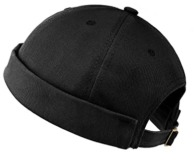 Zylioo Big Head Docker Cap,Short Fisherman Sailor Skullcap,Large Brimless Worker Hat,Rolled Cuff Watch Cap Harbour Hat Black