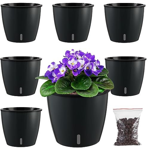 Planterhoma 6 Pack-6.7 Inch Self Watering Plant Pot for Indoor Plants with Water Indicator,Large Black African Violet Pots with Wick Pot,Self-Watering Planters for Devil's Ivy,Orchid Planter for Home