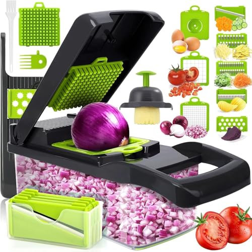Mandolina per Verdure, Taglia Verdure Multifunzione, 16 in 1 Tagliaverdure Manuale, Affetta Verdure Manuale, Taglia Verdure Cubetti con 7 Lame Diverse Per Aglio, Cavolo, Carote, Patate, Pomodori