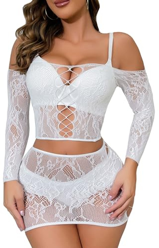 XIUSEMY - Conjunto de Lencería Sensual de Malla para Mujer, Mini Vestido Sexy, Camisón, Corsé, Ropa Interior Talla Única, Talla única