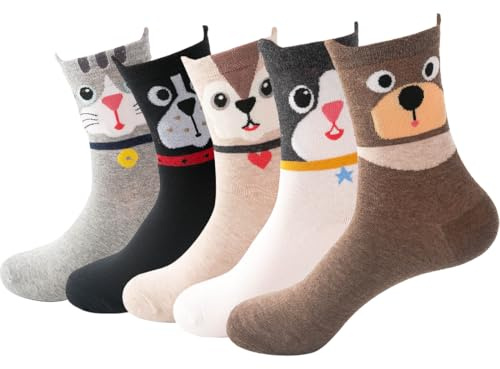 MorLuks Calzini Donna Divertenti, 5 Paia Calzini Gatto, Calzettoni Donna Invernali, Calze Natalizie, Calze Termiche per Natale Capodanno San Valentino Compleanno Regalo